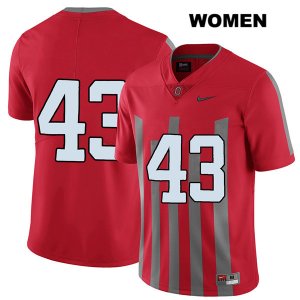 Women's NCAA Ohio State Buckeyes Ryan Batsch #43 College Stitched Elite No Name Authentic Nike Red Football Jersey YB20T41YX